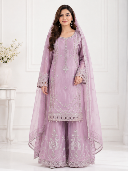Wali Fashion Lavender Embroidered 3-Piece Suit