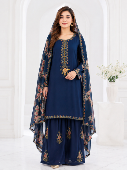 Wali Fashion Lavender Embroidered 3-Piece Suit