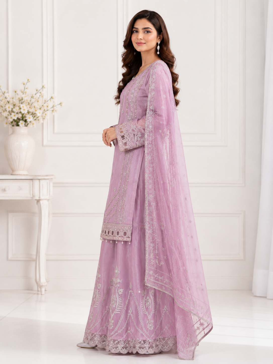 Wali Fashion Lavender Embroidered 3-Piece Suit