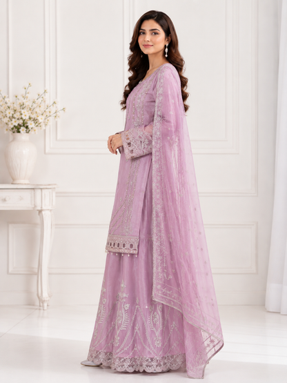 Wali Fashion Lavender Embroidered 3-Piece Suit