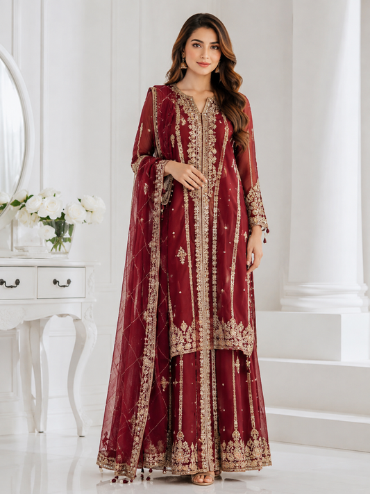 Wali Fashion Lavender Embroidered 3-Piece Suit