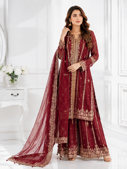 Wali Fashion Lavender Embroidered 3-Piece Suit