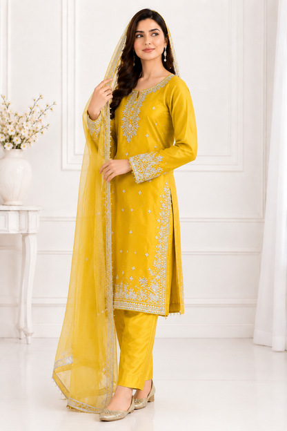 Wali Fashion Lavender Embroidered 3-Piece Suit