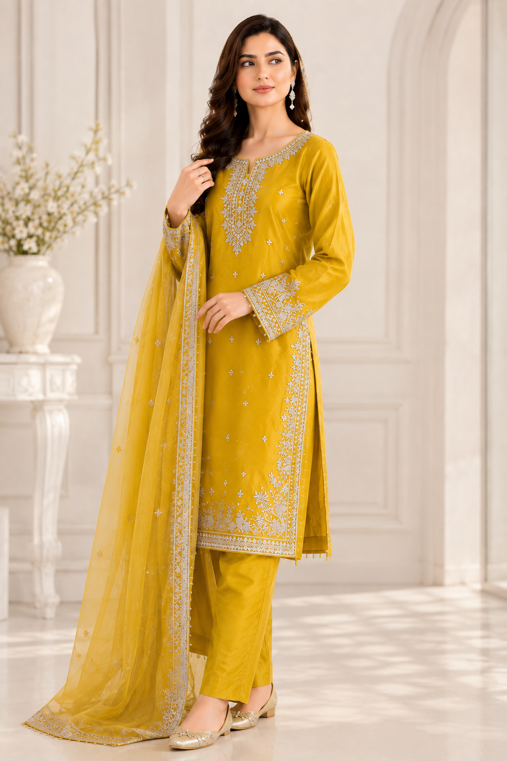 Wali Fashion Lavender Embroidered 3-Piece Suit