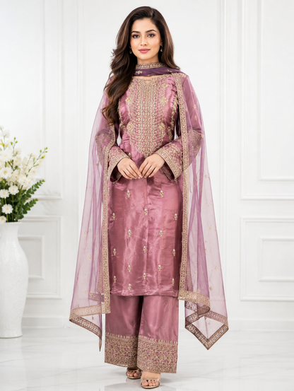 Wali Fashion Lavender Embroidered 3-Piece Suit