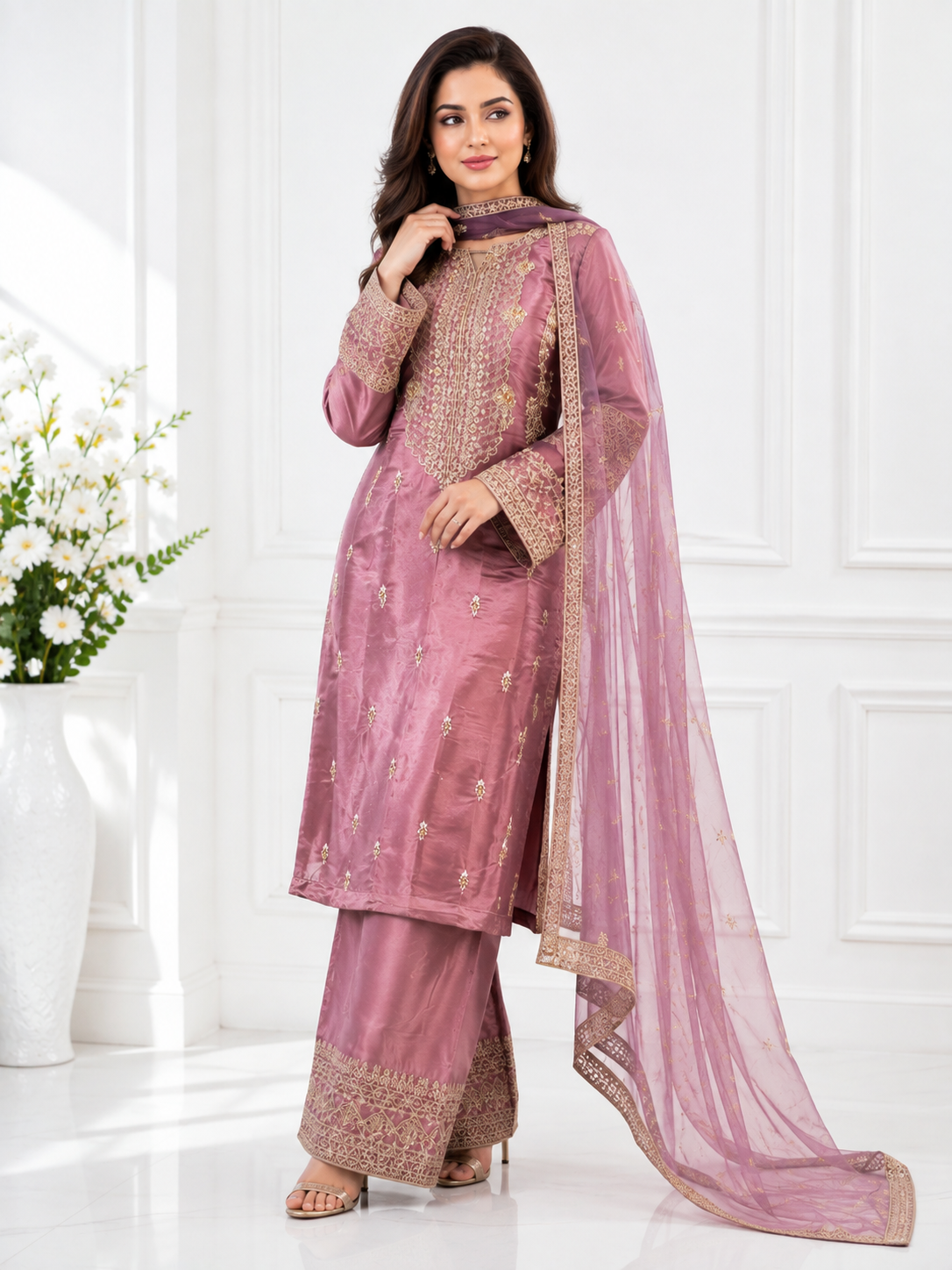 Wali Fashion Lavender Embroidered 3-Piece Suit