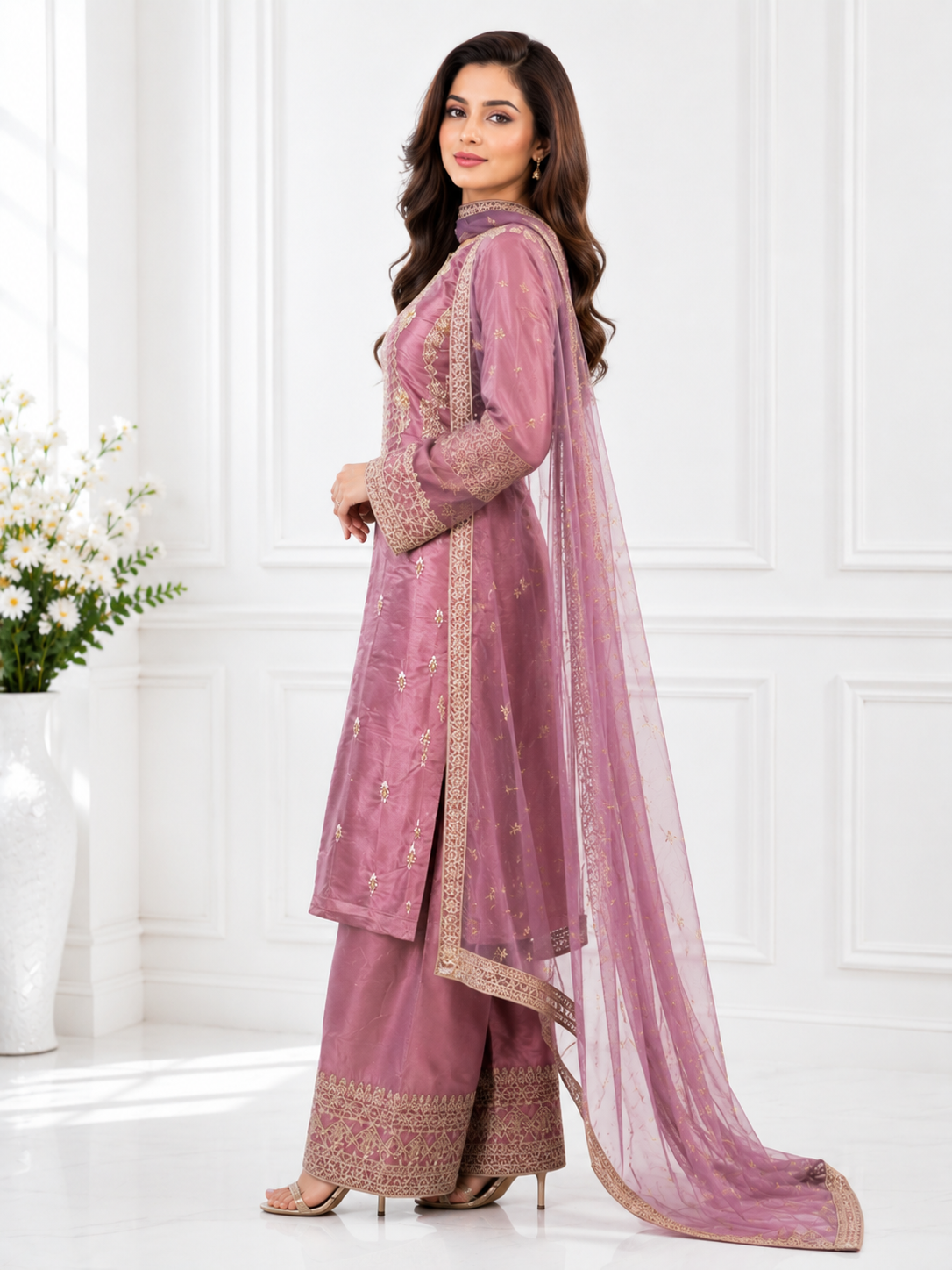 Wali Fashion Lavender Embroidered 3-Piece Suit