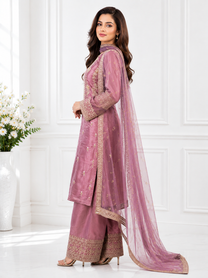 Wali Fashion Lavender Embroidered 3-Piece Suit