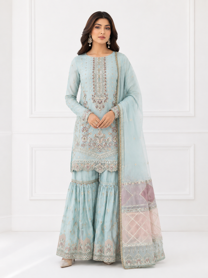 Wali Fashion Lavender Embroidered 3-Piece Suit