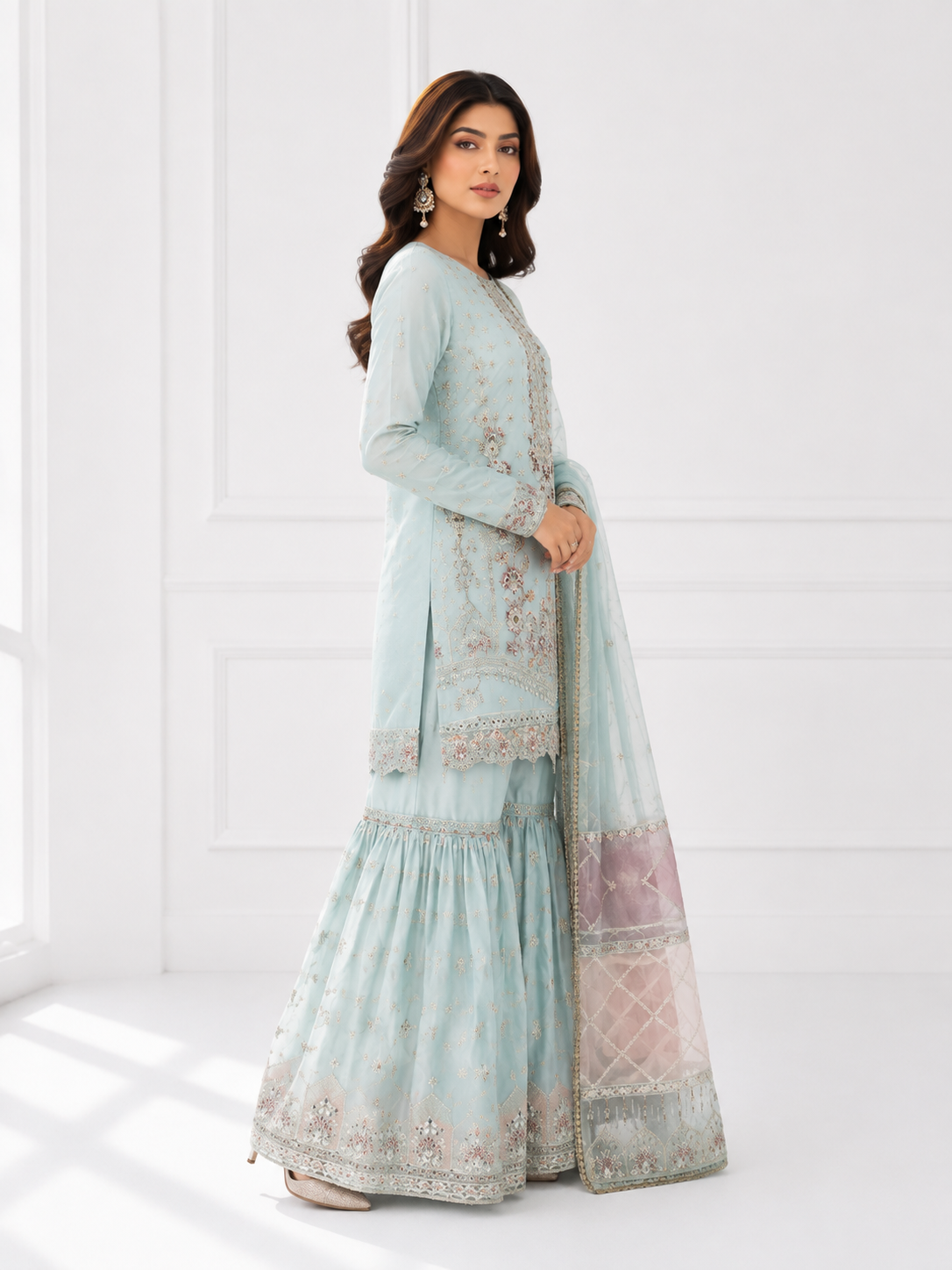 Wali Fashion Lavender Embroidered 3-Piece Suit