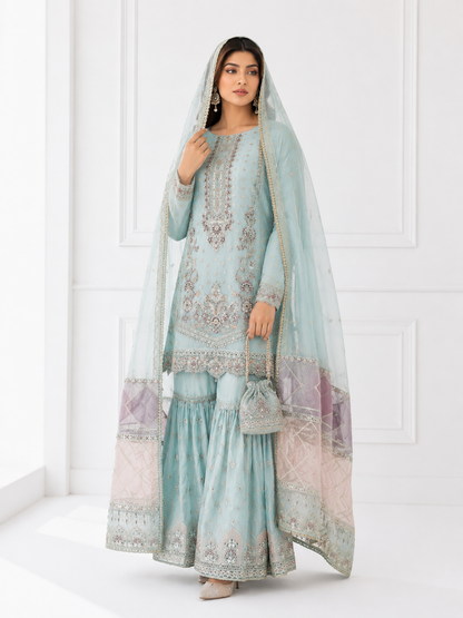 Wali Fashion Lavender Embroidered 3-Piece Suit