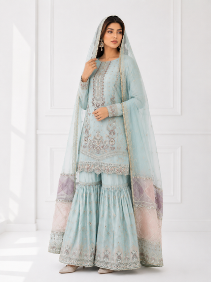 Wali Fashion Lavender Embroidered 3-Piece Suit