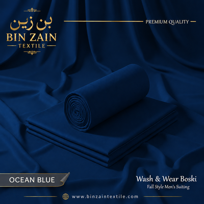 Premium Royal Boski Ocean Blue Men's Unstitched Wash & Wear Fabric - BIN ZAIN FABRIC Pakistan