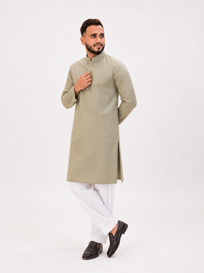 BIN ZAIN Signature Cotton Light Mehndi Kurta