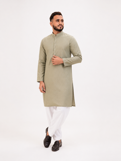 BIN ZAIN Signature Cotton Light Mehndi Kurta