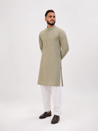 BIN ZAIN Signature Cotton Light Mehndi Kurta