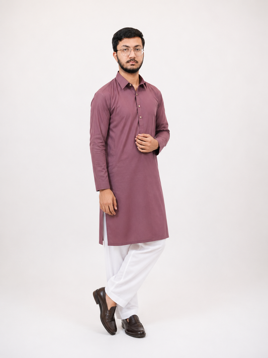 BIN ZAIN Signature Cotton Light Mahroon Kurta