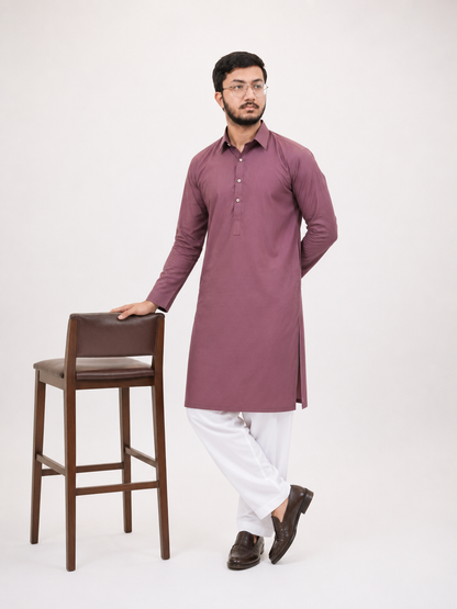 BIN ZAIN Signature Cotton Light Mahroon Kurta