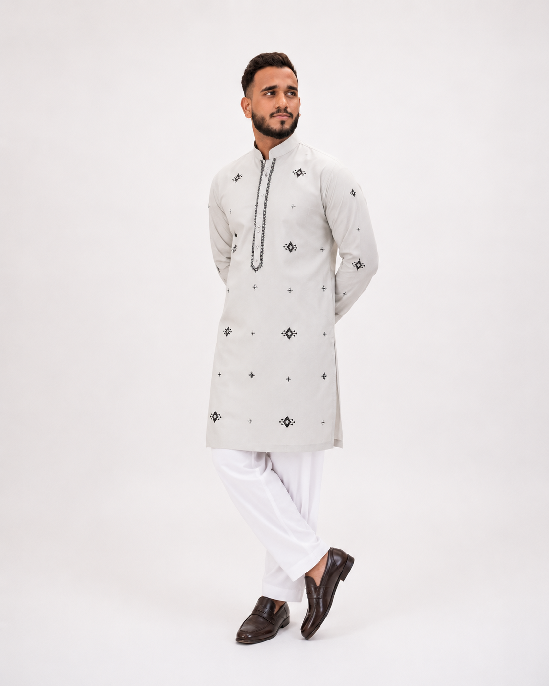 BIN ZAIN Signature Cotton Ash Off White Kurta