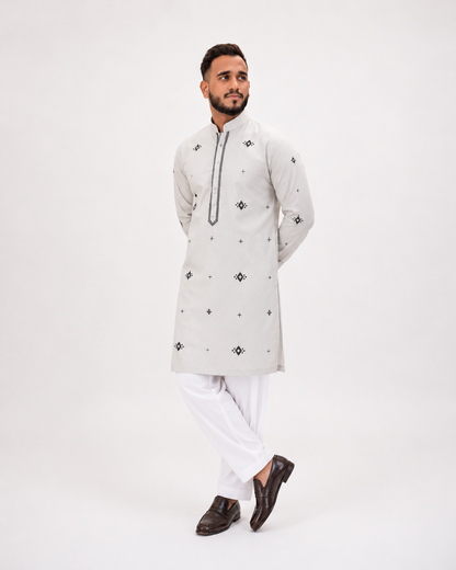 BIN ZAIN Signature Cotton Ash Off White Kurta