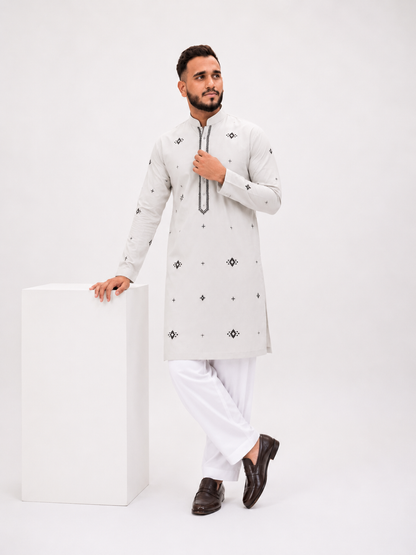 BIN ZAIN Signature Cotton Ash Off White Kurta