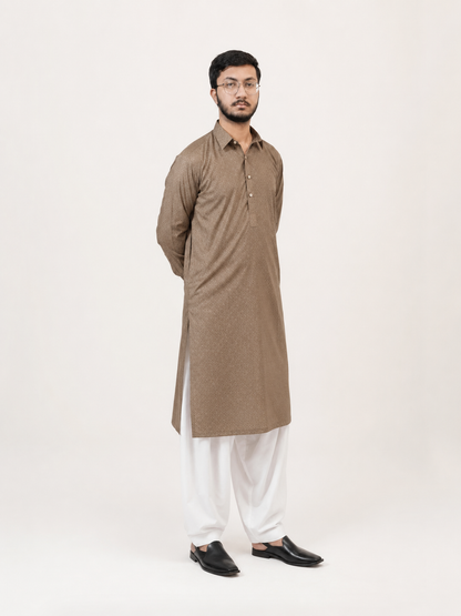 BIN ZAIN Signature Cotton Ash Brown Kurta