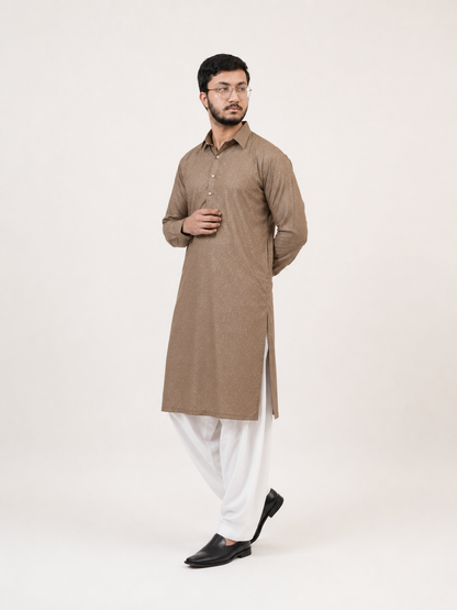 BIN ZAIN Signature Cotton Ash Brown Kurta