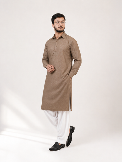 BIN ZAIN Signature Cotton Ash Brown Kurta