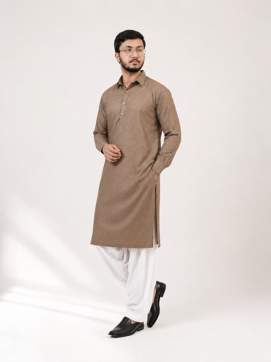 BIN ZAIN Signature Cotton Ash Brown Kurta
