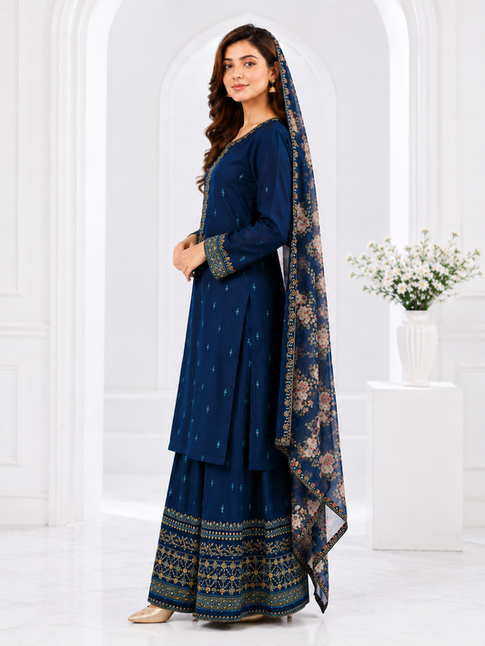 Zahra Rubab Lavender Embroidered 3-Piece Suit