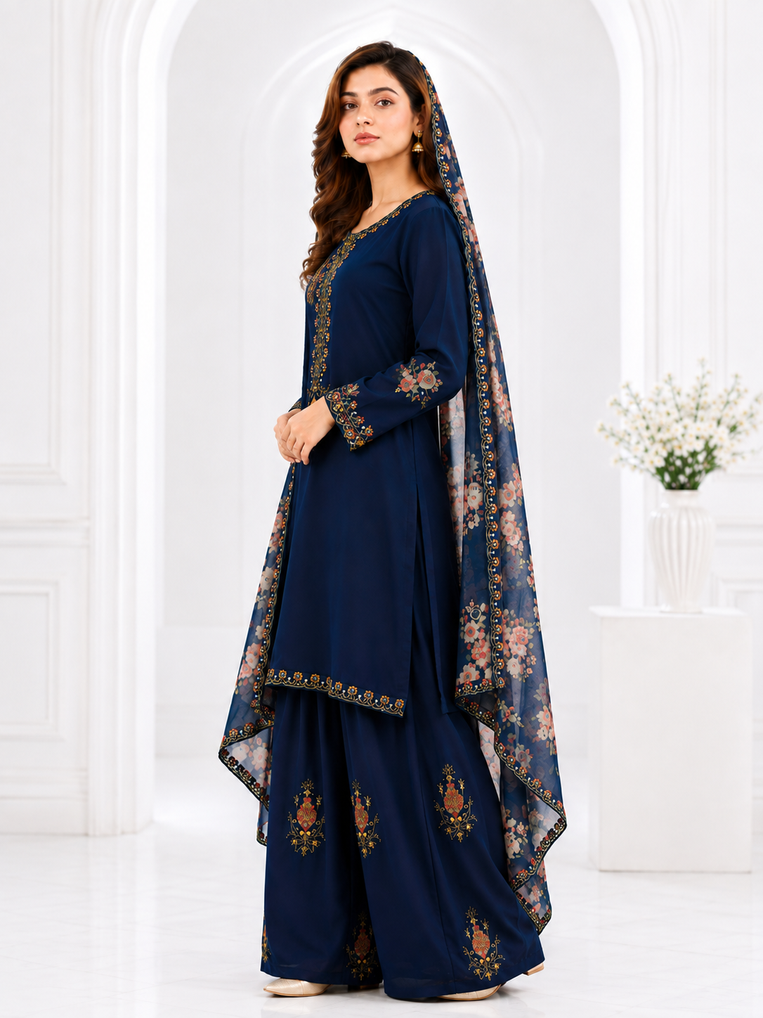 Wali Fashion Lavender Embroidered 3-Piece Suit