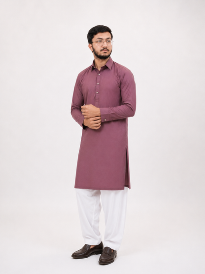 BIN ZAIN Signature Cotton Light Mahroon Kurta