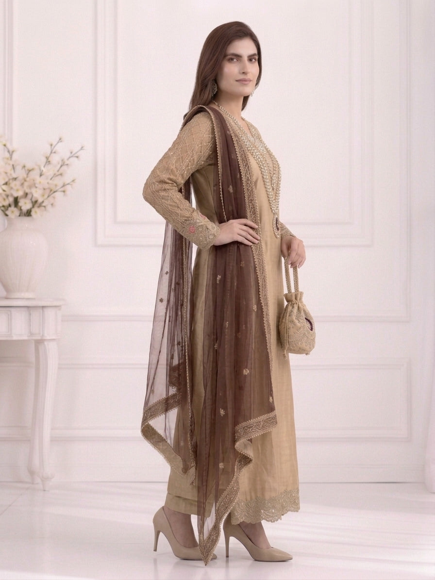 Zahra Rubab Lavender Embroidered 3-Piece Suit