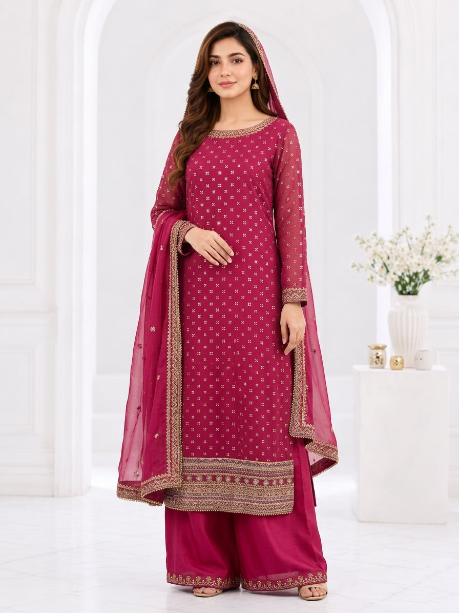 Zahra Rubab Lavender Embroidered 3-Piece Suit