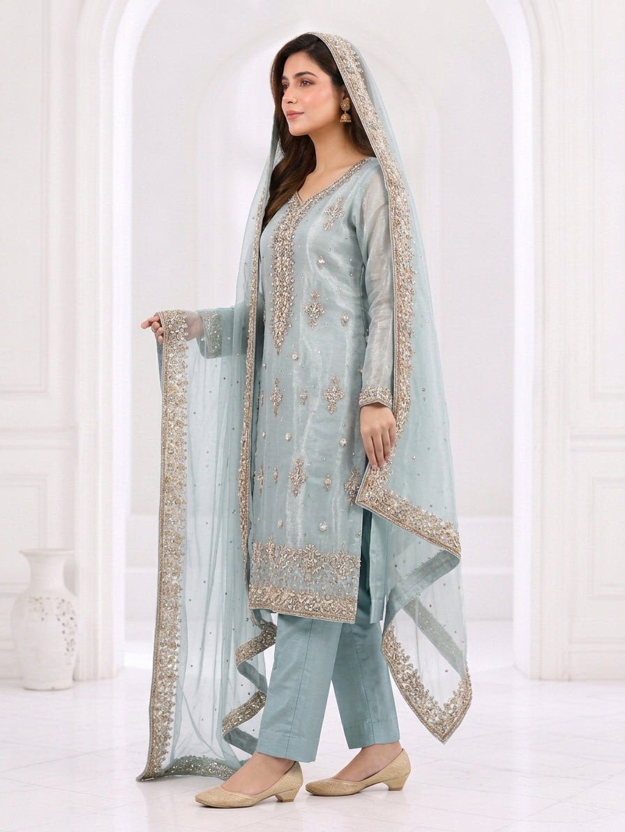 Zahra Rubab Lavender Embroidered 3-Piece Suit