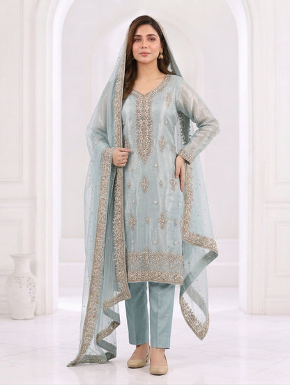 Zahra Rubab Lavender Embroidered 3-Piece Suit