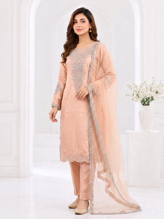 Zahra Rubab Lavender Embroidered 3-Piece Suit