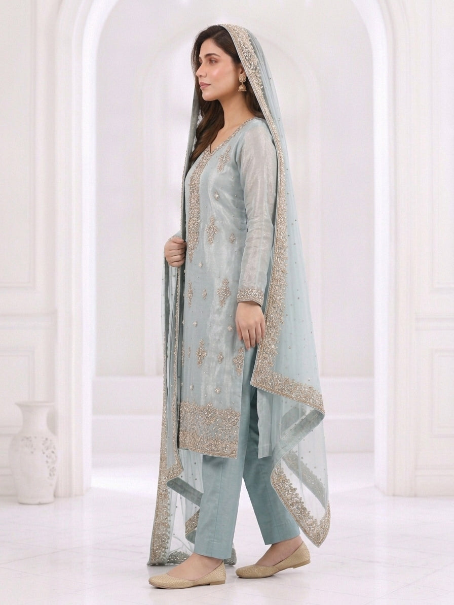 Zahra Rubab Lavender Embroidered 3-Piece Suit