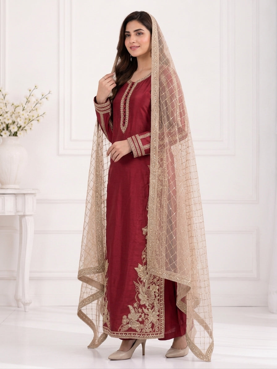 Zahra Rubab Lavender Embroidered 3-Piece Suit