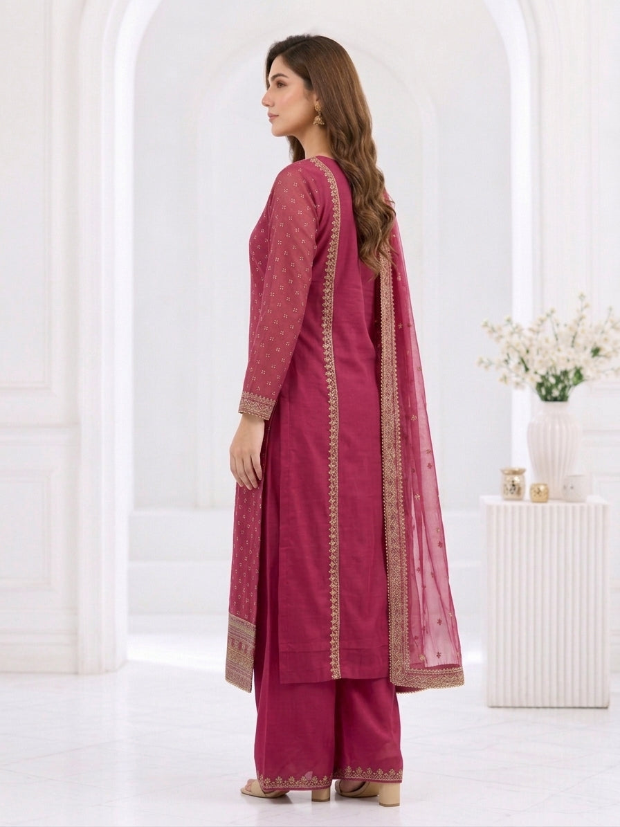 Zahra Rubab Lavender Embroidered 3-Piece Suit