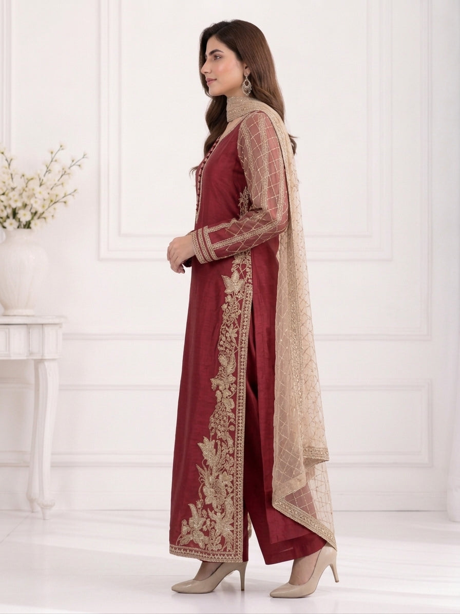 Zahra Rubab Lavender Embroidered 3-Piece Suit