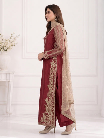 Zahra Rubab Lavender Embroidered 3-Piece Suit