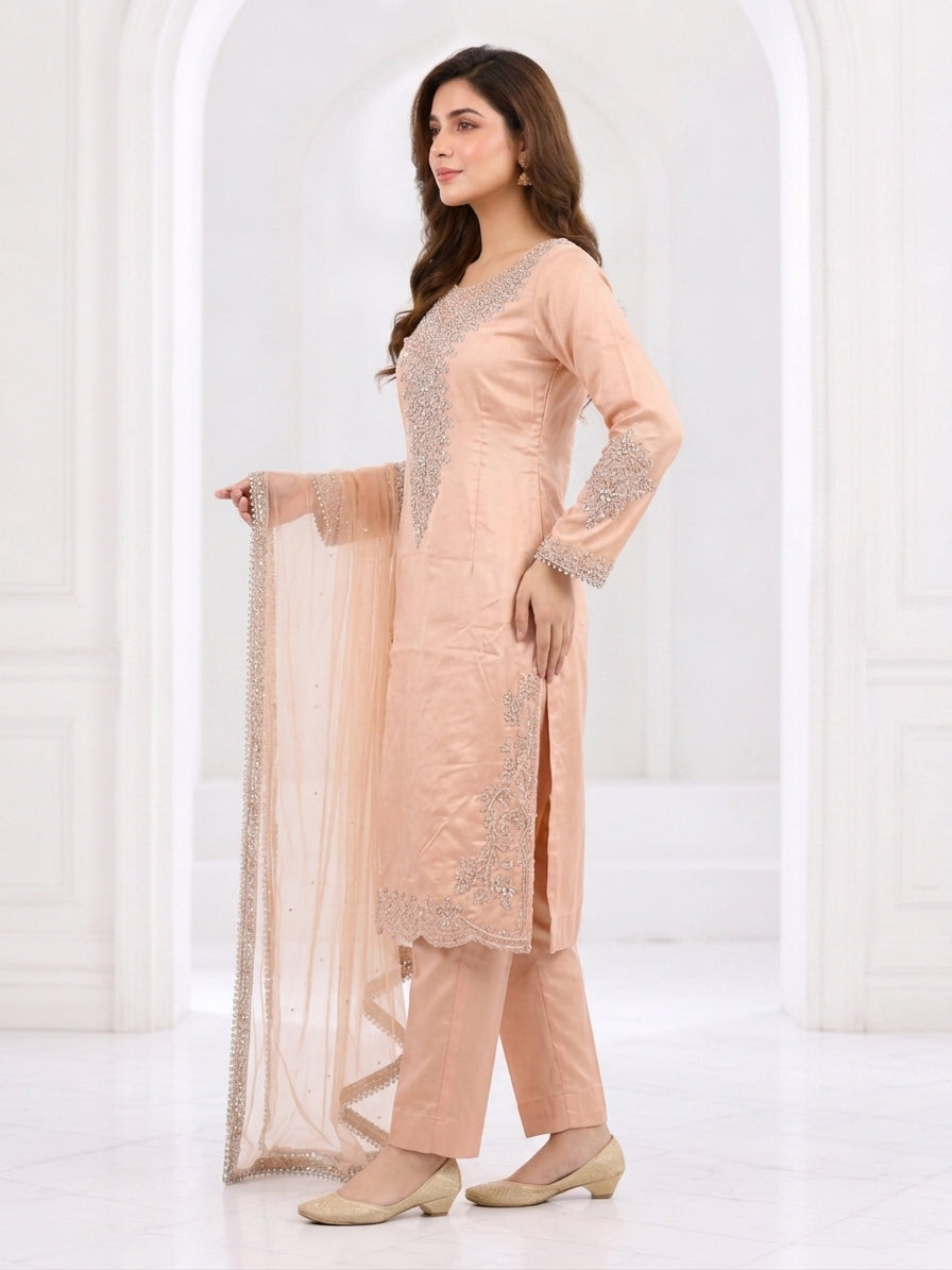Zahra Rubab Lavender Embroidered 3-Piece Suit