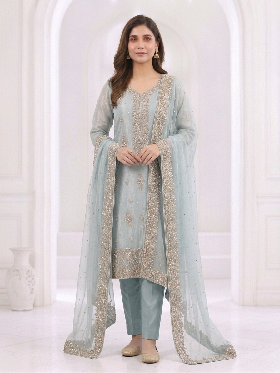 Zahra Rubab Lavender Embroidered 3-Piece Suit