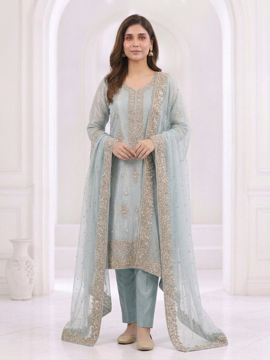 Zahra Rubab Lavender Embroidered 3-Piece Suit