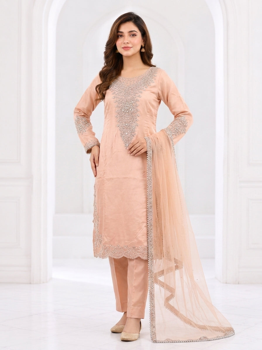 Zahra Rubab Lavender Embroidered 3-Piece Suit