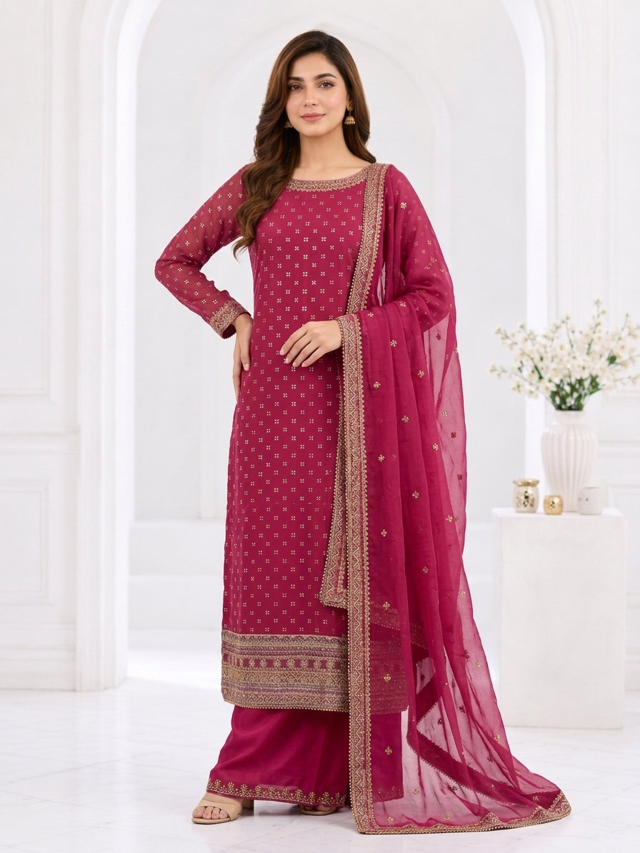 Zahra Rubab Lavender Embroidered 3-Piece Suit